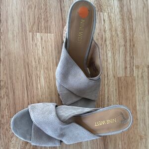 Nine West Taupe Leather Women's Mules with cork heel